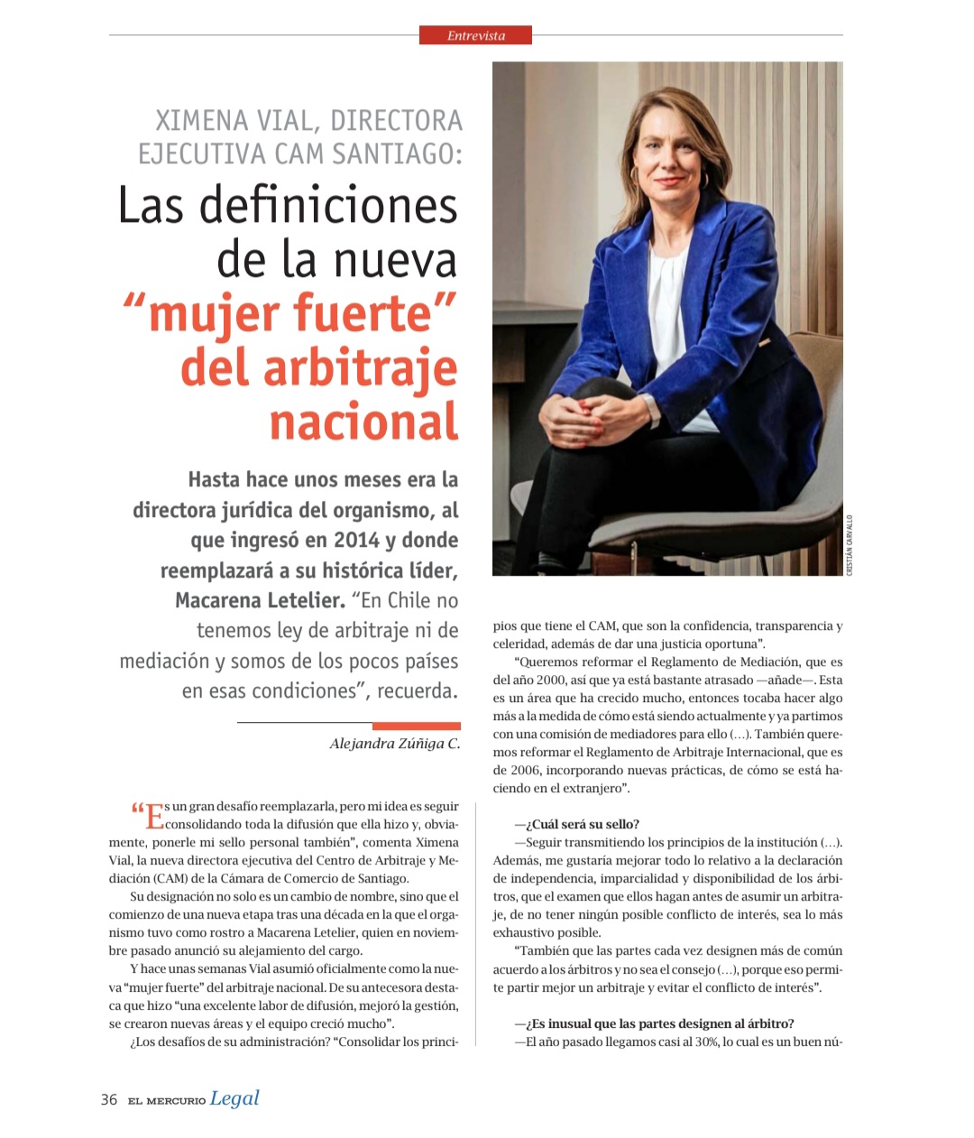 [El Mercurio Legal] «Las definiciones de la nueva mujer fuerte del arbitraje nacional»