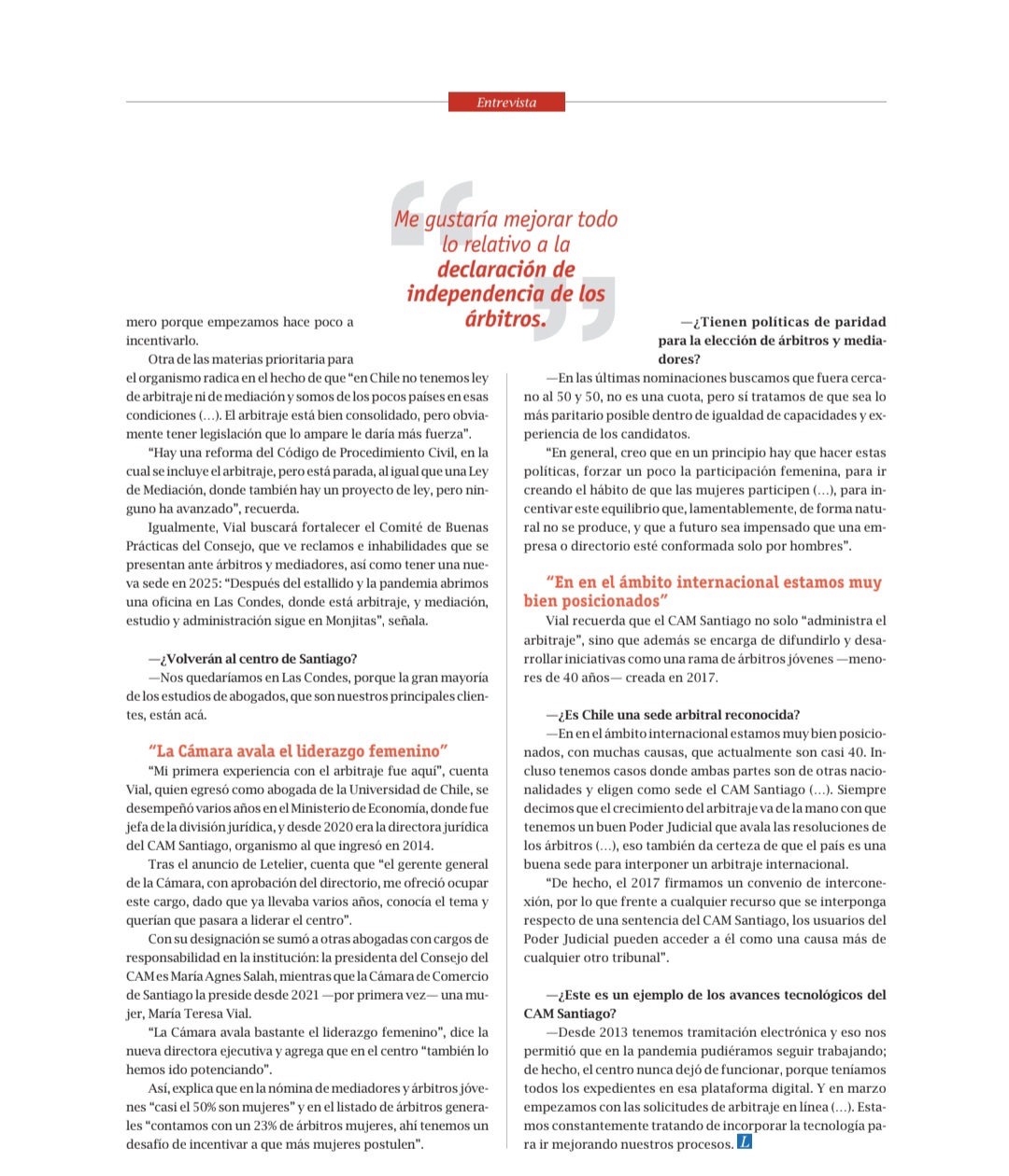 [El Mercurio Legal] «Las definiciones de la nueva mujer fuerte del arbitraje nacional»