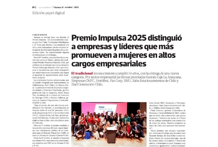 Premio Impulsa 2025 distinguió a empresas y líderes que más promueven a mujeres en altos cargos empresariales
