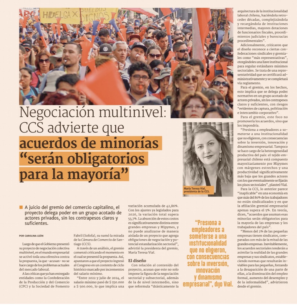 CCS por Negociación Colectiva Multinivel:  “Es un rediseño laboral obsoleto que pone en riesgo el empleo, las MiPymes y la formalidad en Chile”