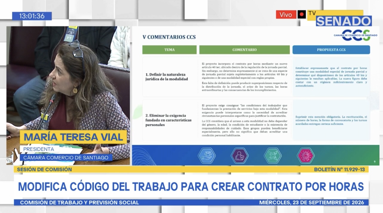 Presidenta de la CCS expuso ante el Senado propuestas para que el contrato por horas impulse el empleo formal