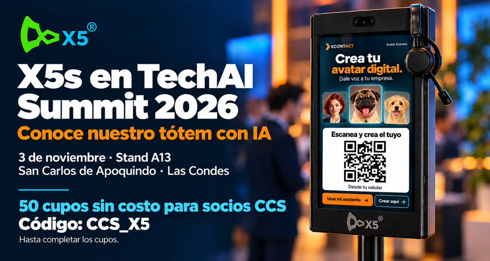 X5s presentará su tótem de autoatención con IA en TechAI Summit 2026 e invita a socios de la Cámara con entrada liberada